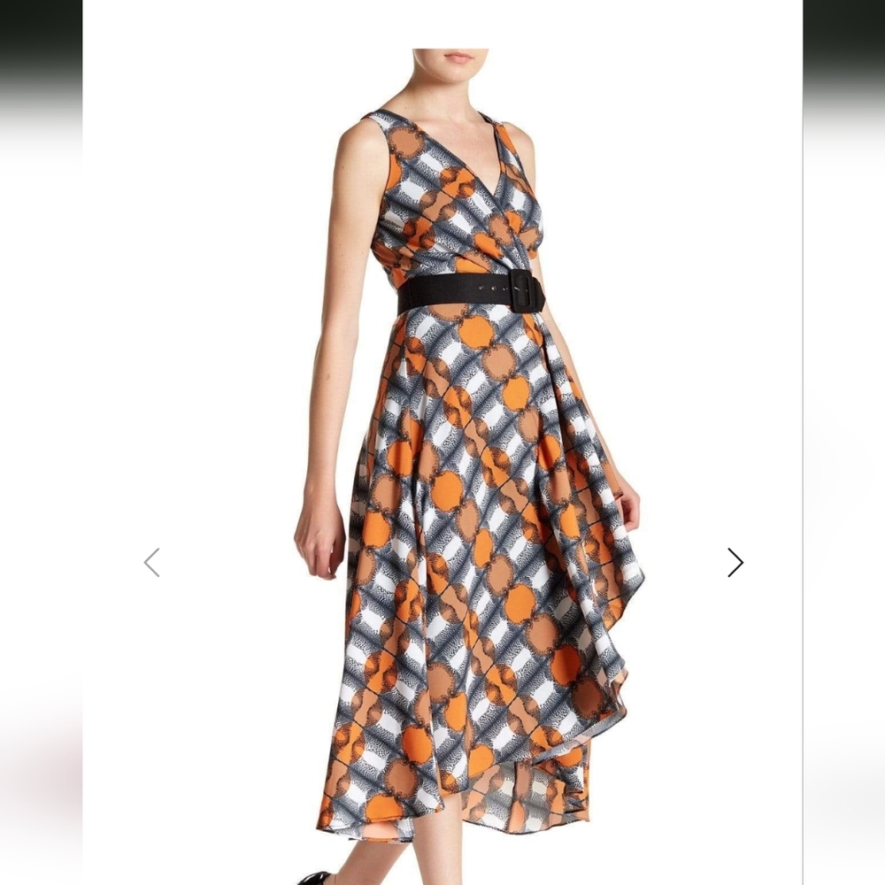 Eva Franco Orange and Black Sleeveless V-Neck Maxi Sundress